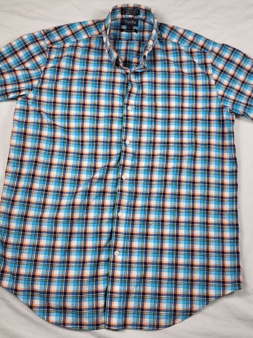 Viyella Shirt Men's Large Blue Plaid Button Down Stretch Pocket Classic Preppy